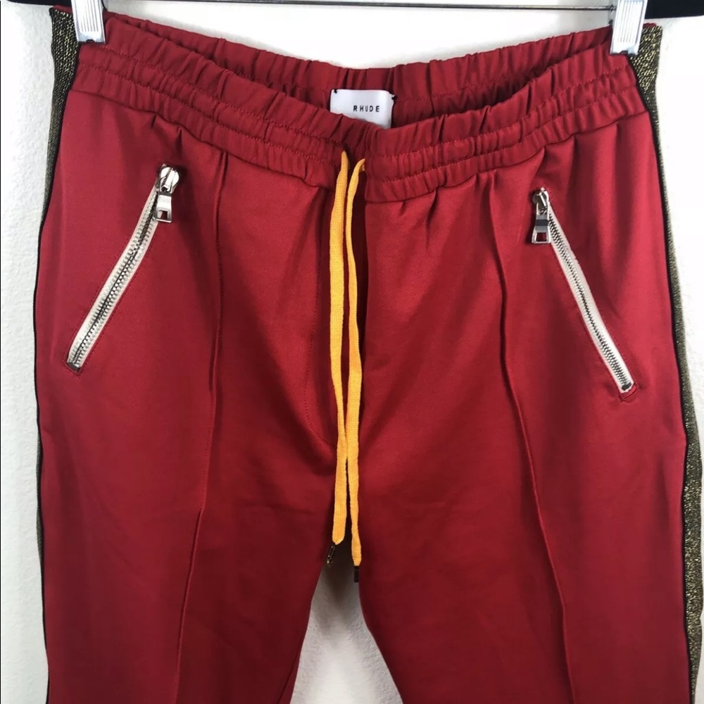 RHUDE Red Rayon Gold Side Stripe Traxedo Pants Med - Picture 2 of 11